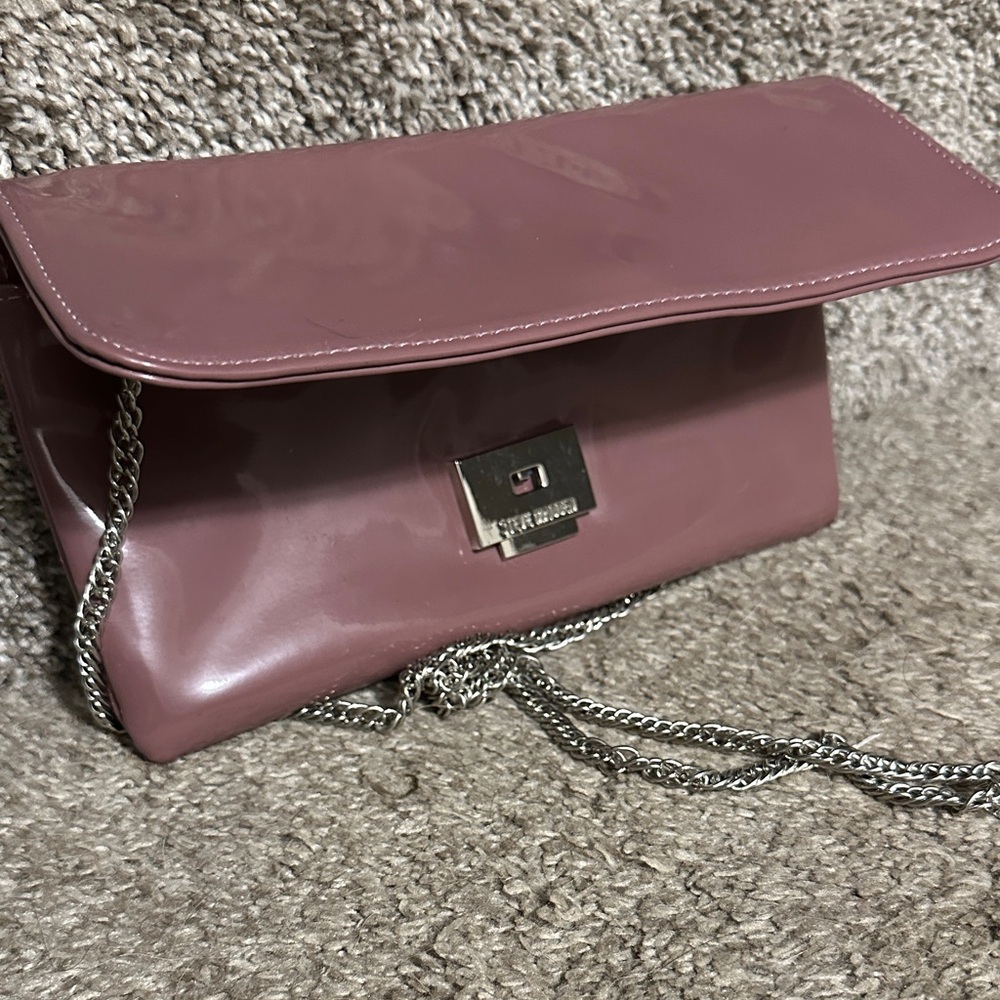 Steve Madden Dusty Rose Patent Clutch with Silver Chain